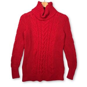GAP Red Cable Knit Turtleneck Sweater Long Sleeve‎ Women's XS Cotton